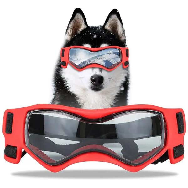 Red Frame Dog Goggles for Small to Medium Breed Dogs Providing 100% UV Protection