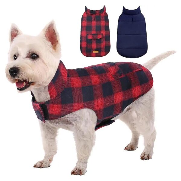 Red Kuoser Reversible British Style Windproof Winter Dog Coat for Small Medium Large Dogs