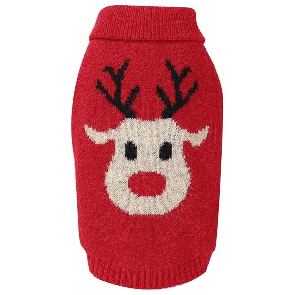 Red L Size Dog Sweater with Cartoon Reindeer Pattern for Cats and Small Dogs in Winter