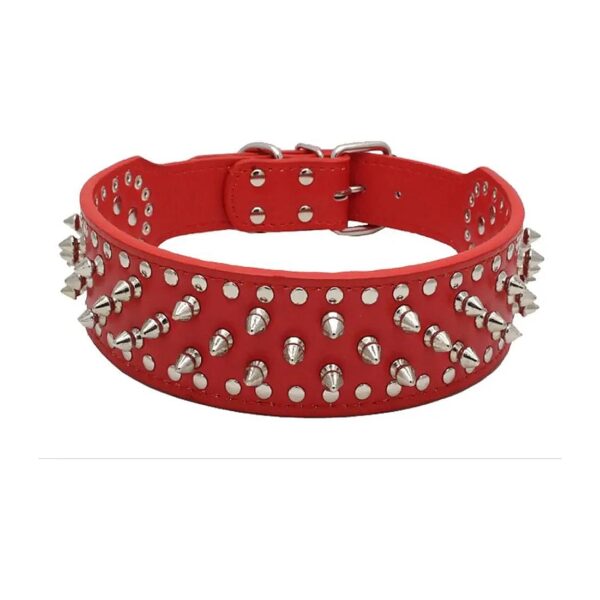 Red Leather Dog Collars for Pitbull Mastiff Boxer with Spike Rivets