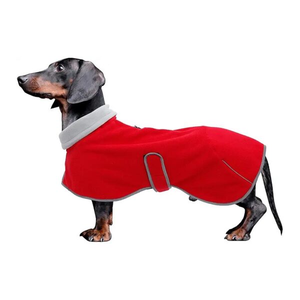 Red Medium Winter Coat with Reflective Trim for Dachshunds and Other Long Back Breeds