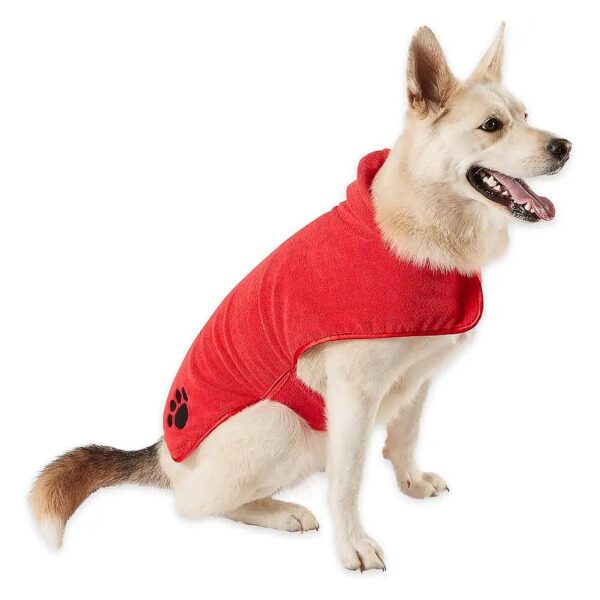 Red Microfiber Pet Robe for Large Breed Dogs and Cats with Adjustable Neck