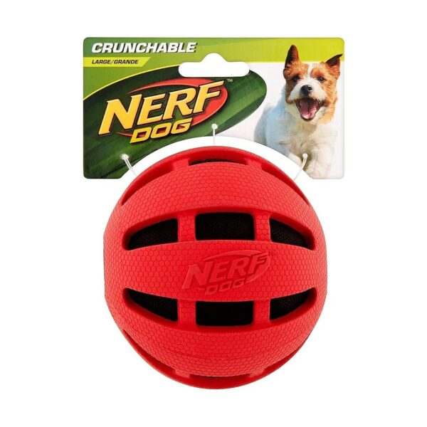 Red Nerf Checker Ball Dog Toy with Crunch Sound for Small Medium Large Breeds