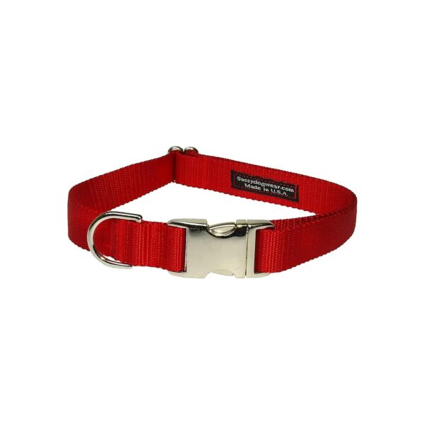 Red Nylon Dog Collar with Aluminum Buckles Adjusts 13 to 20 Inches Made in USA