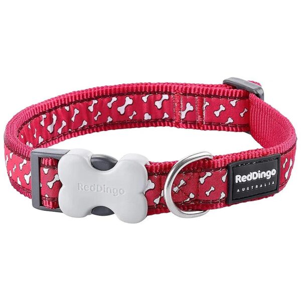 Red Nylon Dog Collar with Flying Bones Pattern and Easy Adjustment for Small Breeds