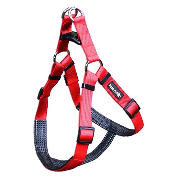 Red Nylon Dog Harness for Small Dogs with Adjustable Design and Metal Leash Rings