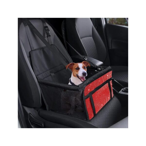 Red Oxford Car Booster Seat with Folding Travel Bag for Small Dogs and Medium Pets