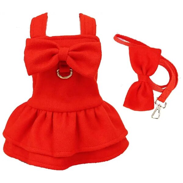 Red Pet Princess Dress for Small Dogs with D-Ring Leash Set