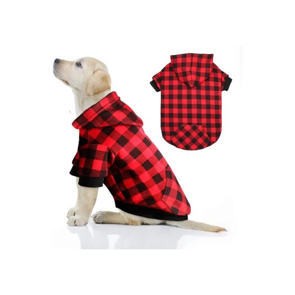 Red Plaid Dog Hoodie Sweater with Hat and Pocket for XL Dogs