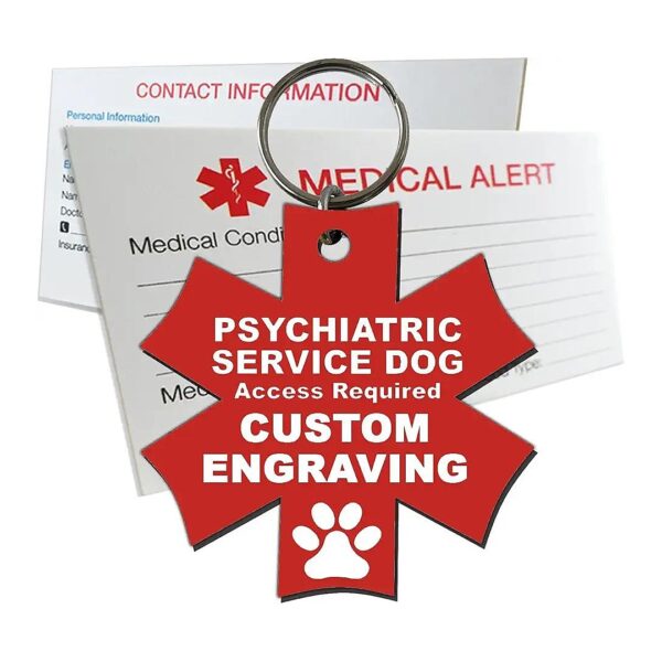 Red Plastic Star Shaped ID Tag with Pre-Engraved Medical Symbol and Custom Engraving