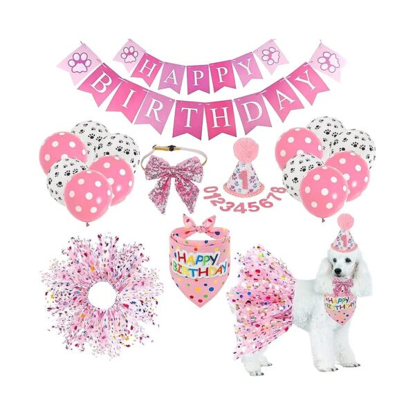 Red Puppy Tutu with Shiny Polka Dots Dog Birthday Party Hat and Bowtie Set for Girl Dogs