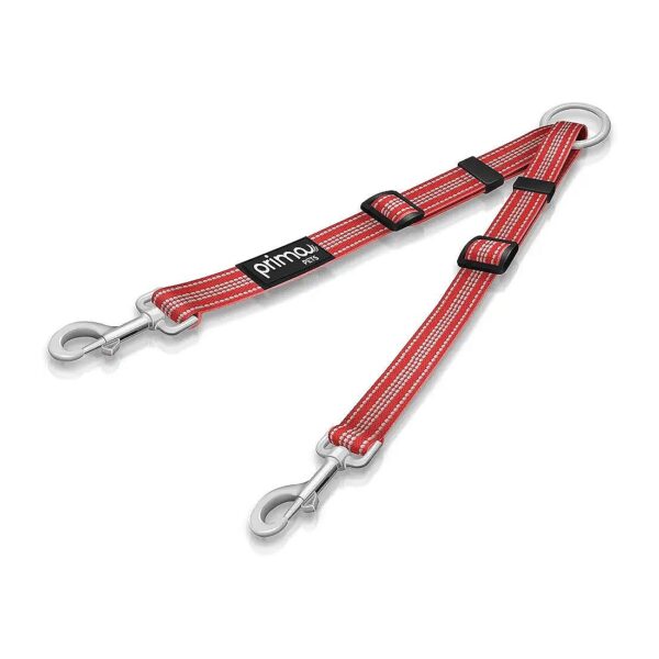 Red Reflective Adjustable Dog Leash Coupler for Two Dogs - Small to Medium Breeds