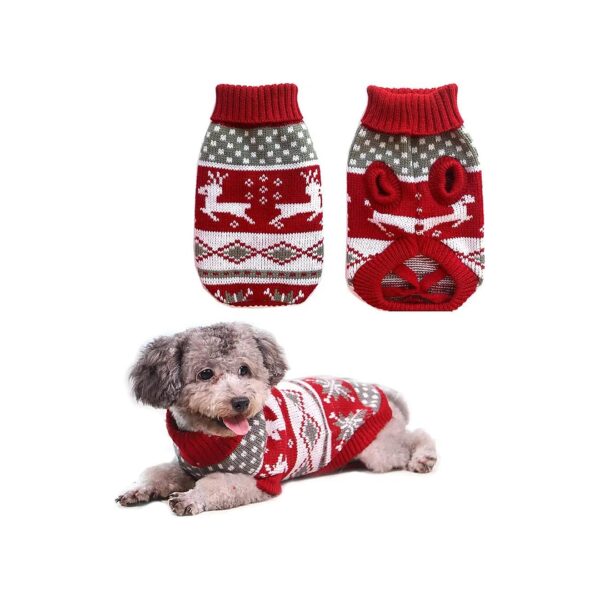 Red Reindeer Snowflake Argyle Patterned Dog Sweater Knitwear for Cats and Kitties XL