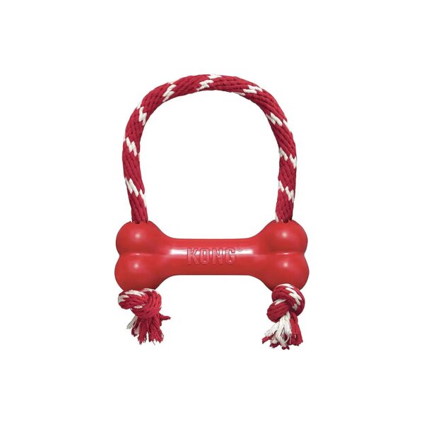 Red Rubber Goodie Bone with Adjustable Rope and Treat Dispenser for XS Dogs