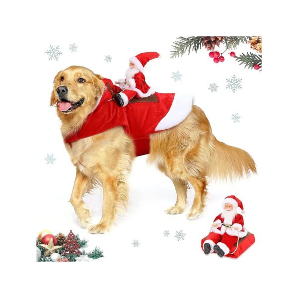 Red Santa Riding Dog Hoodie Coat for Large Breeds Christmas Party Dressing Up Apparel