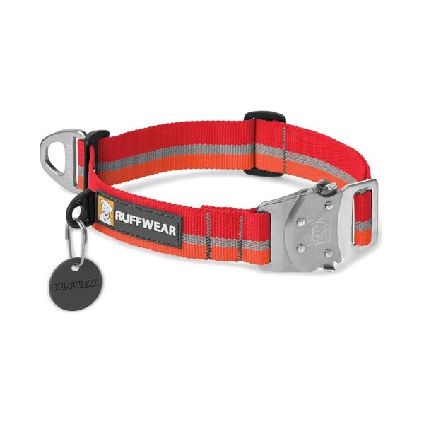 Red Silicone Leash Collar with Metal Hardware and Reflective Details for Small Dogs