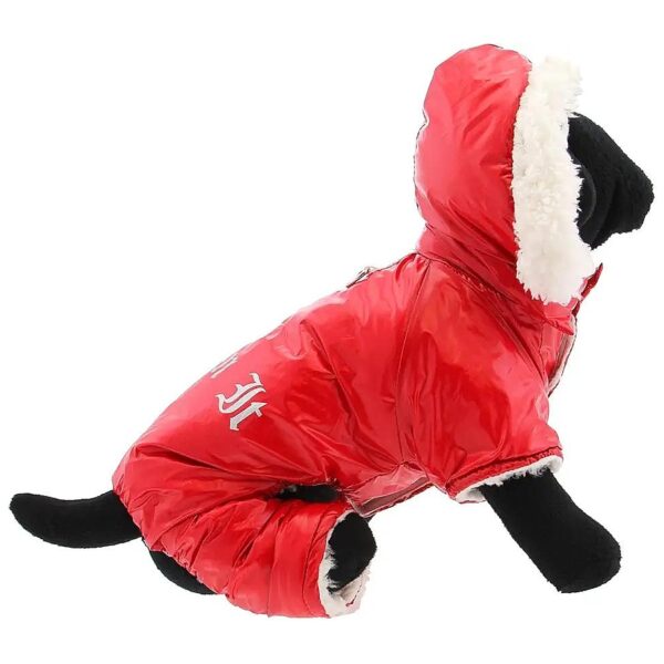 Red Snow Suit Dog Harness Waterproof Soft Fleece Lining Small Size