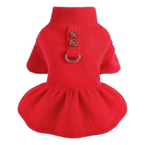 Red Soft Fleece Puppy Sweater Dress with Leash Ring for Small Dogs Winter