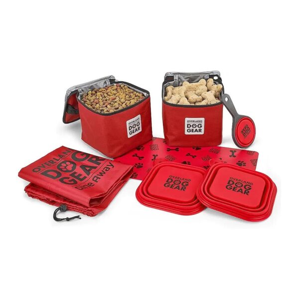 Red Travel Bag for Dogs Includes Silicone Food Carriers and Collapsible Dog Bowl