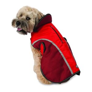 Red Waterproof Dog Coat with Easy-On Hook and Loop Strap for Large Dogs 19-Inch Neck