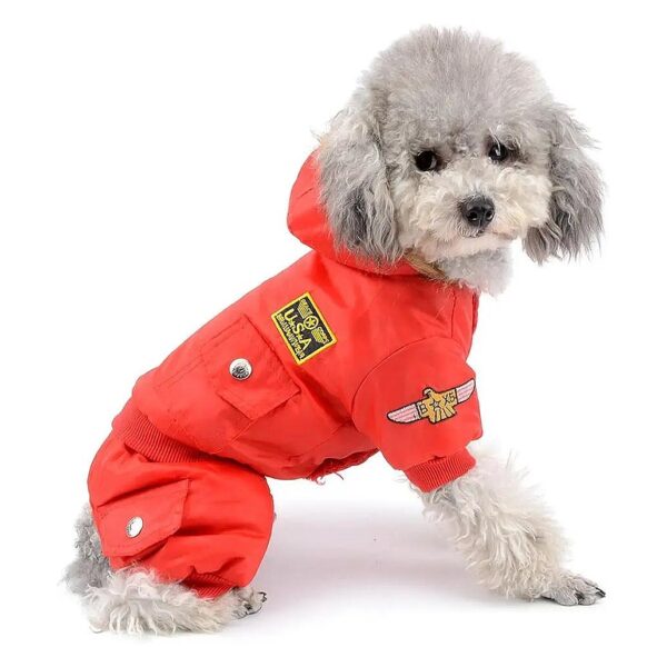 Red Waterproof Fleece Lined Dog Snow Jumpsuit for Small Pets - Size L