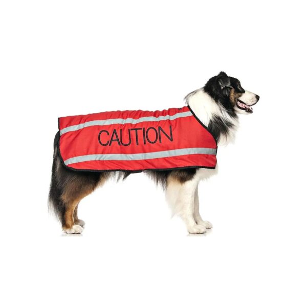 Red Waterproof Reflective Fleece Lined Dog Coat Prevents Accidents with Caution Warning