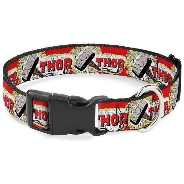 Red Yellow White Colorful Dog Collar with Thor Hammer Pattern and Plastic Clip