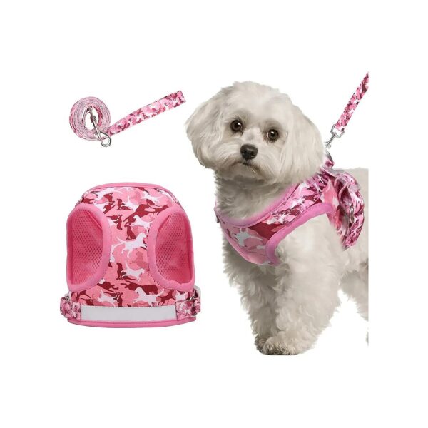 Reflective Adjustable Dog Vest Harness for Small Dogs and Cats in Pink Color