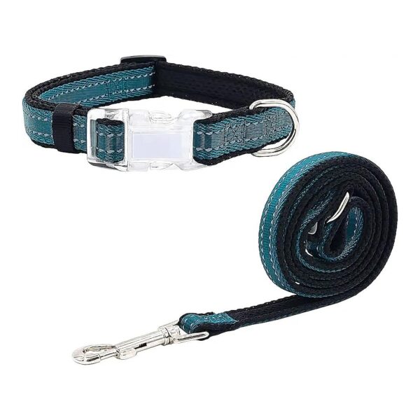 Reflective Dog Collar and Leash Set for Medium Dogs Secure Midnight Blue Nylon Material