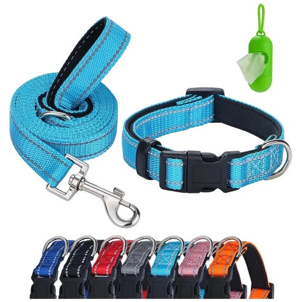 Reflective Dog Collar and Leash Set with Poop Bags for Small Medium Large Dogs