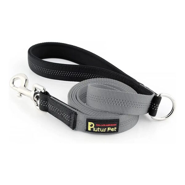 Reflective Gray Nylon Dog Leash with Soft Padded Handle for Medium Large Dogs