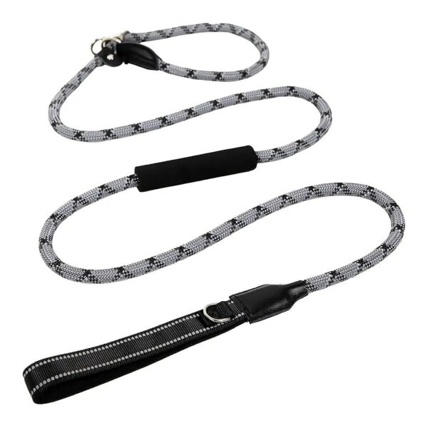 Reflective Grey Nylon Dog Leash with Adjustable Loop for Small Medium Large Dogs