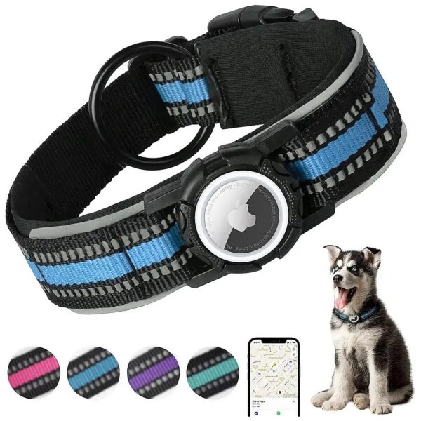 Reflective Heavy-Duty AirTag Dog Collar with GPS Tracker for Large Dogs