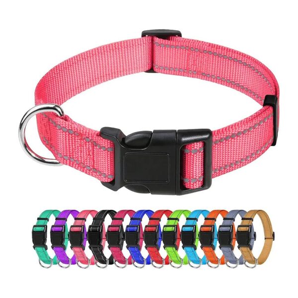 Reflective Nylon Dog Collar for Puppy or Cat Adjustable Size Buckle