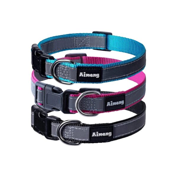 Reflective Nylon Dog Collar for Small Medium Large Dogs with Adjustable Buckle