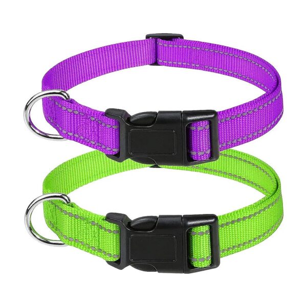 Reflective Nylon Dog Collars 2pcs Adjustable Safety Collars for Small Medium Large Dogs