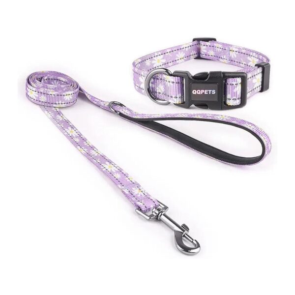 Reflective Purple Adjustable Dog Collar and Leash for Small Medium Large Pet Comfy