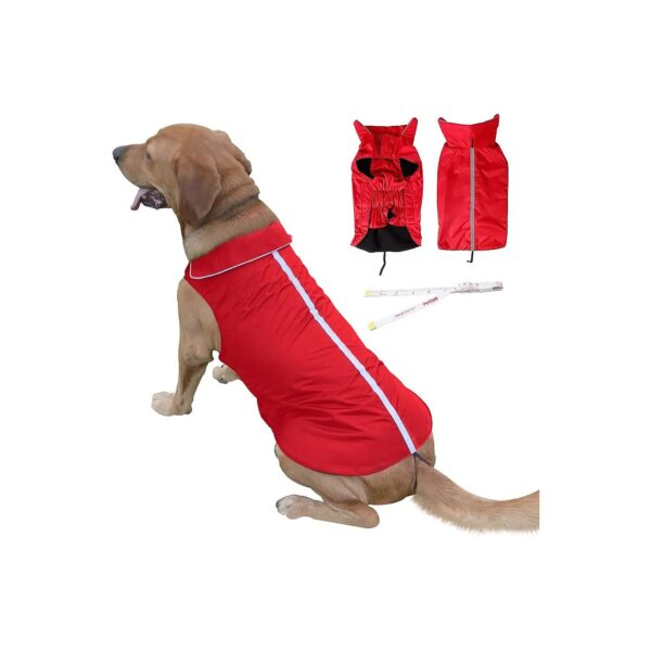 Reflective Waterproof Dog Coat Polyester Fleece Lined for Medium Large Dogs Red