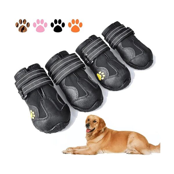 Reflective Waterproof Dog Shoes for Medium to Large Dogs 4Pcs - Size 4