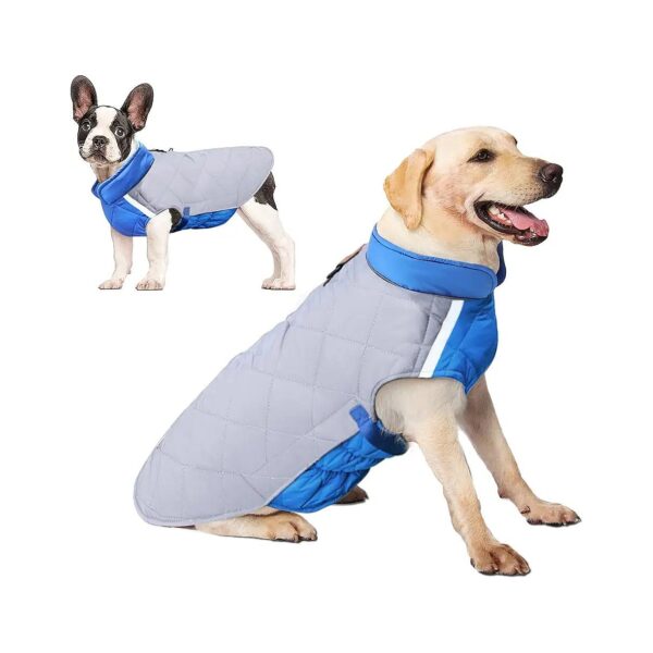 Reflective Windproof Dog Coat for Small to Large Dogs Outerwear Gray+Blue 3XL