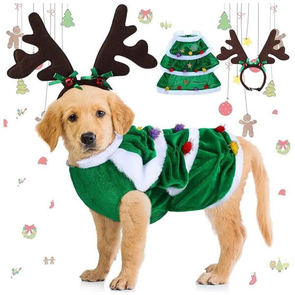 Reindeer Dog Costume with Christmas Tree Clothes for Large Dogs