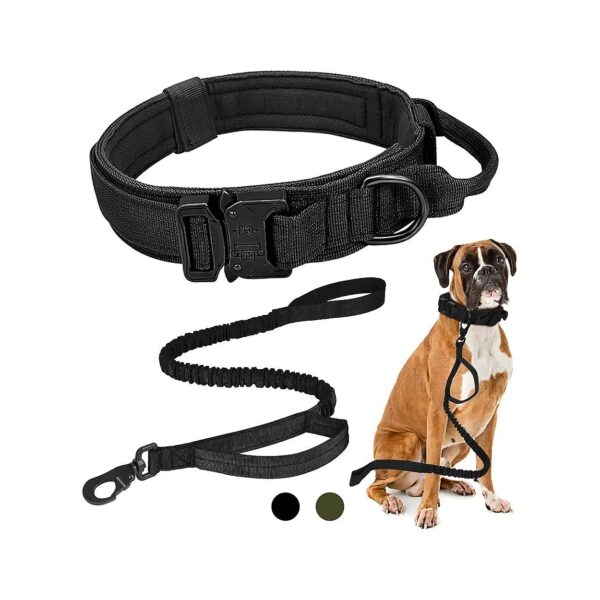 Reinforced Tactical Dog Collar and Leash Set with Padded Comfort for Medium Large Dogs