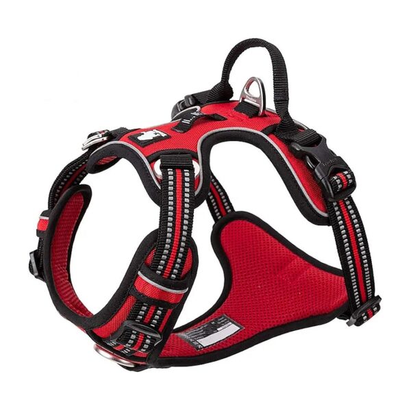 Reliable Control and Comfort with Red Adjustable Reflective Nylon Dog Harness