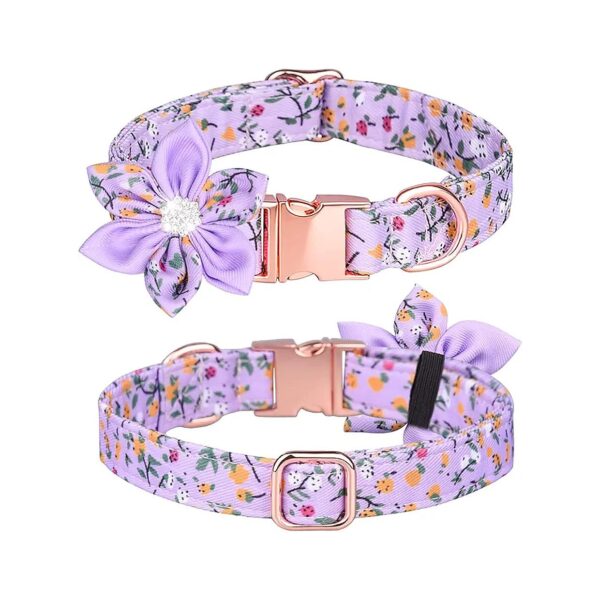 Removable Rhinestone Flower Dog Collar For Small Medium Large Dogs Purple Flowers