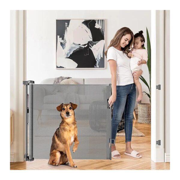 Retractable Baby Gate for Wide Doorways and Pet Safety Gates, 55-Inch, Gray