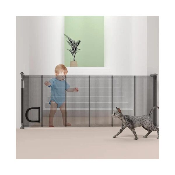 Retractable Baby Gate with Pet Door for Stairs and Doorways