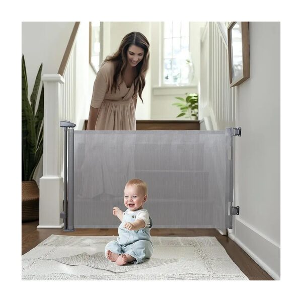 Retractile Safety Gate for Babies and Pets, Extends 59 Wide, Indoor and Outdoor Use, Gray