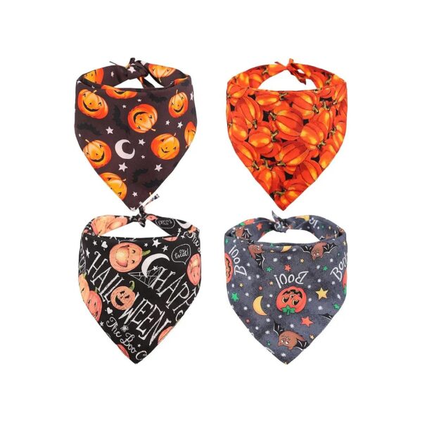 Reversible 4-PCS Halloween Triangle Bibs for Large Dogs Cats Pets - 32" Neckband