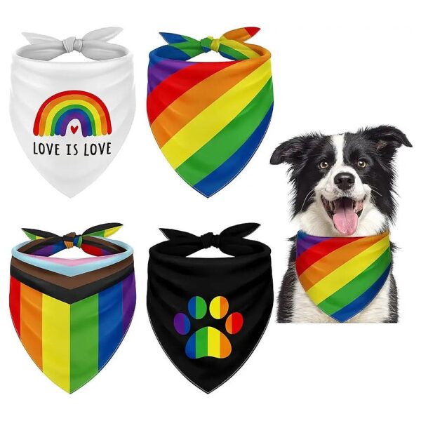 Reversible Rainbow Dog Bandanas Set Small Medium Large Pet Pride Day Costume Accessories