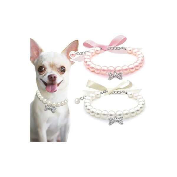 Rhinestone Bone Pearl Collar Jewelry for Small Dogs Cats Pink White